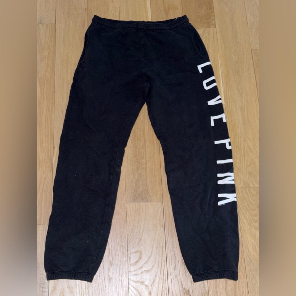 PINK Women’s Black 'LOVE PINK' Sweatpants Size Small